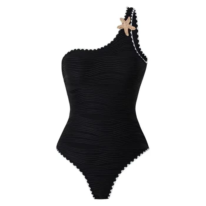 Cikini Maillot de bain une pièce sexy pour femme, une épaule, décor d'étoile de mer en coquillage, maillot de bain moulant pour les vacances sur la plage d'été