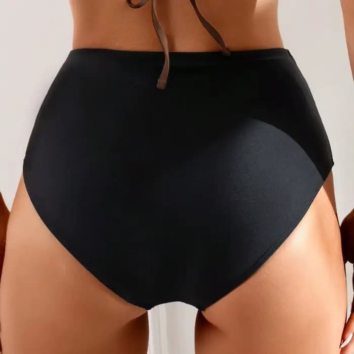 Slip de bain taille haute en V avec bretelles croisées, bas de maillot de bain uni pour femme, coupe latérale, bas de bikini, maillot de bain de plage