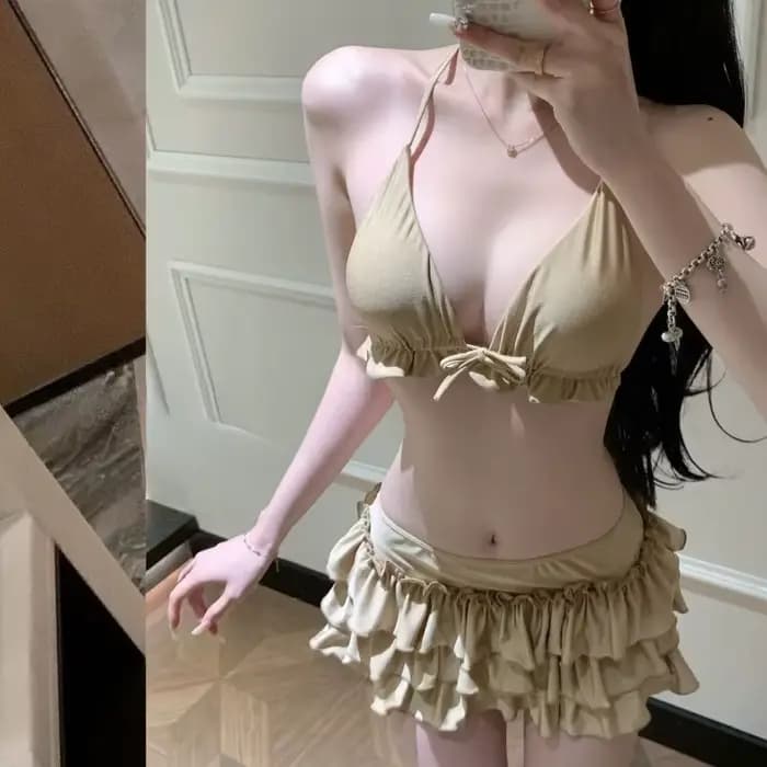 Maillots de bain Y2K, mode coréenne, couleur unie, sexy, style fête plage années 2000, élégant ensemble bikini 3 pièces chic