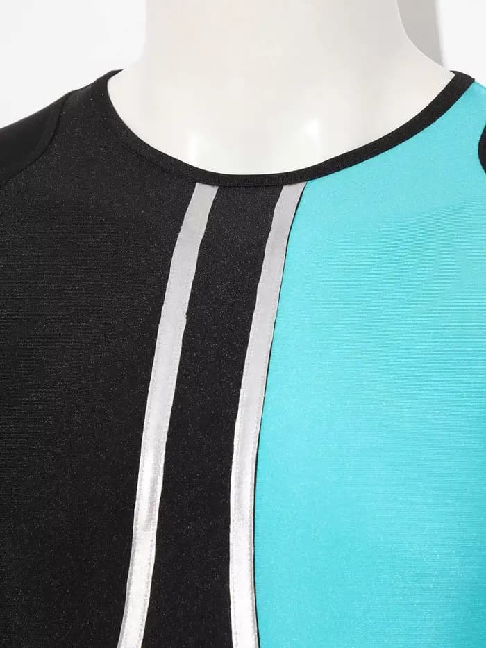 Maillot de bain une pièce pour homme, anti-UV, à manches courtes, col rond, couleur contrastante, pour le surf, avec effet ventre plat