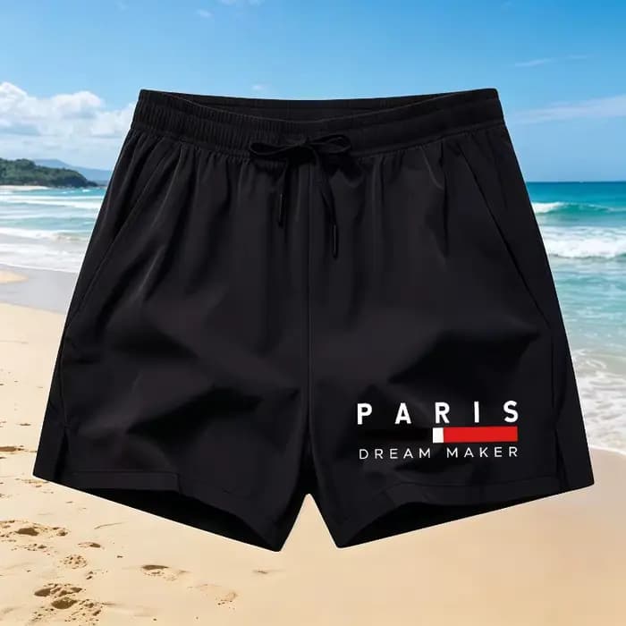 Short de plage imprimé Paris pour hommes, pantalon de bain extensible avec cordon de serrage à la taille, short de surf décontracté et ample, grande taille s-5XL