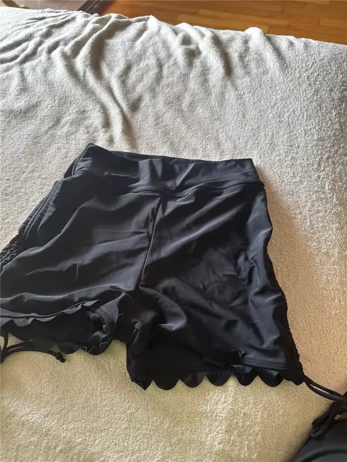 Short de bain taille haute pour femme, short de bain, short de surf, short de bain pour femme, short de proximité, ourlet ondulé, solide, été