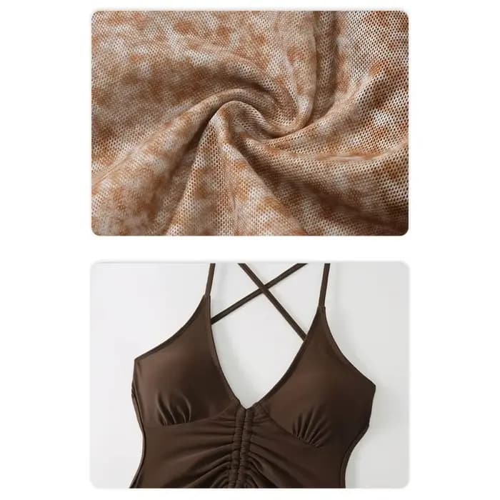 Maillot de bain style halter couleur café