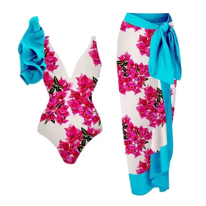 Maillot de bain une pièce imprimé Floral, col en V, à volants, jupe pour femmes, Vintage, vêtements de plage, nouvelle collection été, 2025
