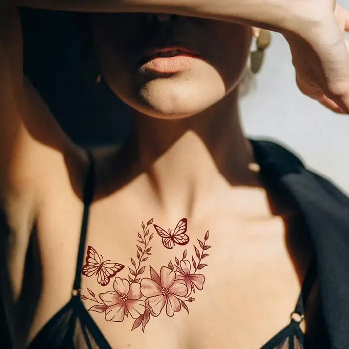 Autocollants de tatouage temporaire fleur papillon, faux tatouages imperméables, derniers 2-5 jours, 1 feuille