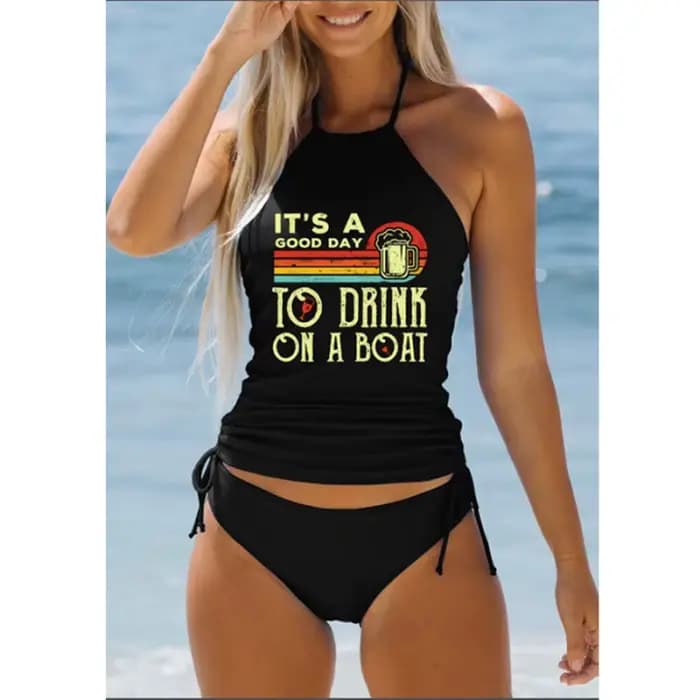 Bikinis ensemble noué licou maillot de bain femmes maillots de bain Biquinis dos nu plage maillot de bain cordon côté licou cou Tankini ensemble
