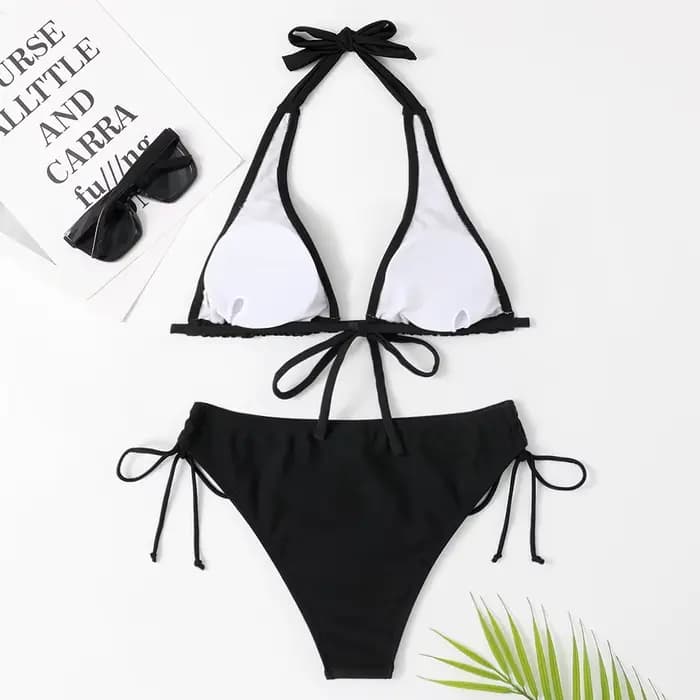 2025 Sexy licou Bikini maillot de bain taille basse noir/rouge/Rose plage maillot de bain pas cher pansement maillot de bain brésilien deux pièces vente