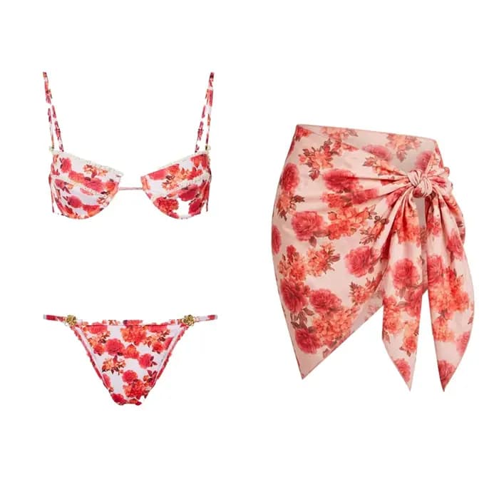 Maillot de bain bikini sexy avec jupe imprimée, maillot de bain brésilien 3 pièces pour femme, tenue de plage, jupe trapèze, été