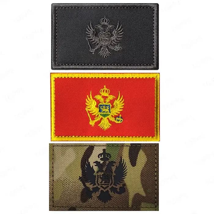 Tatiques de drapeau du Monténégro 3D, patchs brodés, autocollants à rayures, emblème appliqué