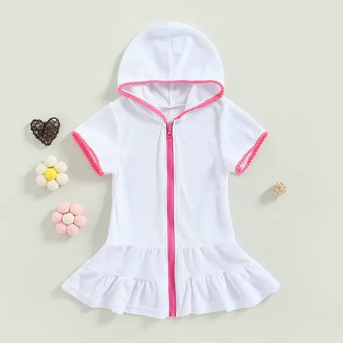 Robe de plage à capuche pour petites filles, Cover-Up pour enfants, maillot de bain, absorbant, en éponge, nouvelle collection