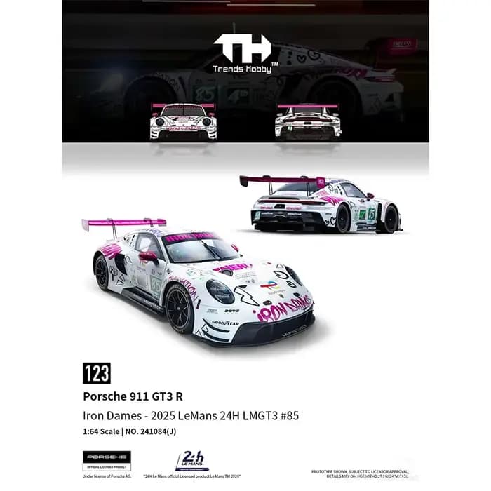 Trends Hobby TH1:64 Porsche 911 GT3 R-2025LeMans 24H LMGT3 Championship Team Racing Alloy Car Model