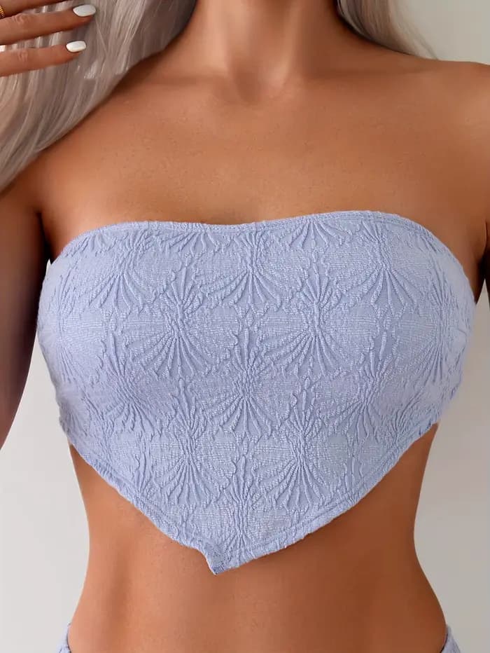 Bikini bandeau sexy 2026 pour femme, avec haut court rembourré push-up et bas taille haute, maillot de bain deux pièces violet d'été