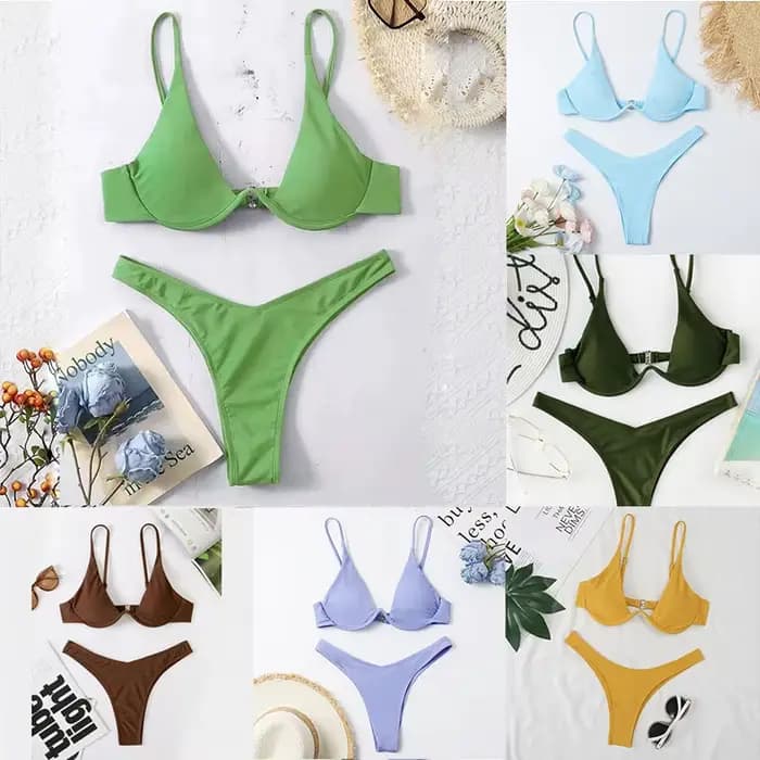 Sexy à armatures Bikini femmes solide Push Up soutien-gorge string maillot de bain 2025 deux pièces