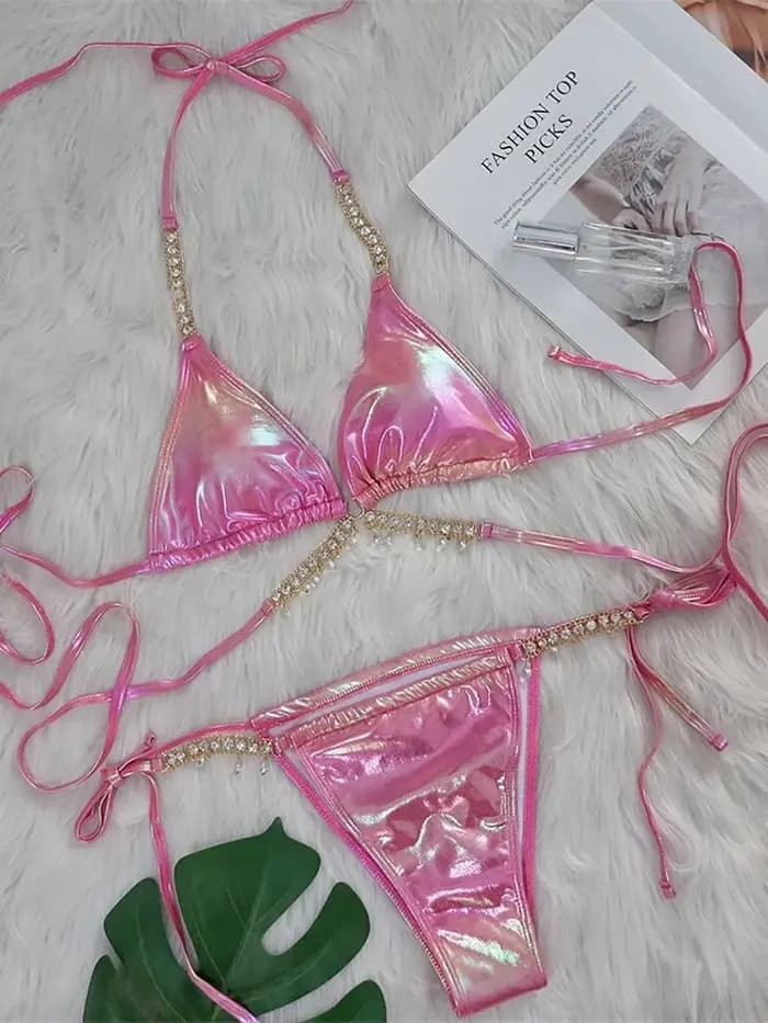 Bikini en similicuir PU pour femme