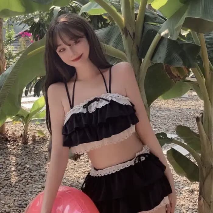 Ensembles de bikini femmes Kawaii fille Design tendre adolescents mince Chic Летка plage Simple Feminino quotidien volants japon Style Cool Sexy
