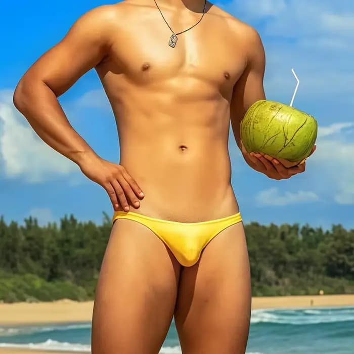 Slip de bain jaune taille basse pour homme