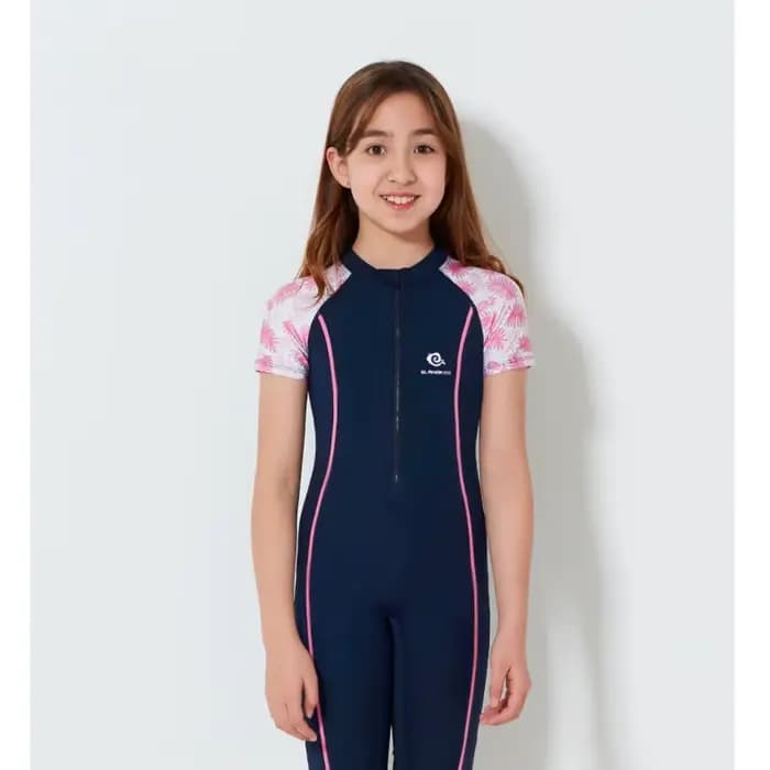 Maillot de bain enfant fille fermeture éclair une pièce costume enfants crème solaire séchage rapide à manches courtes
