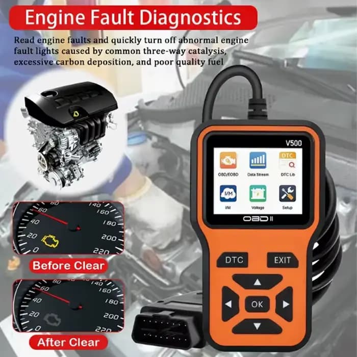 Le scanner V500 OBD2 convient au diagnostic complet de l'ECU/ABS/transmission de tous les véhicules OBDII/CAN