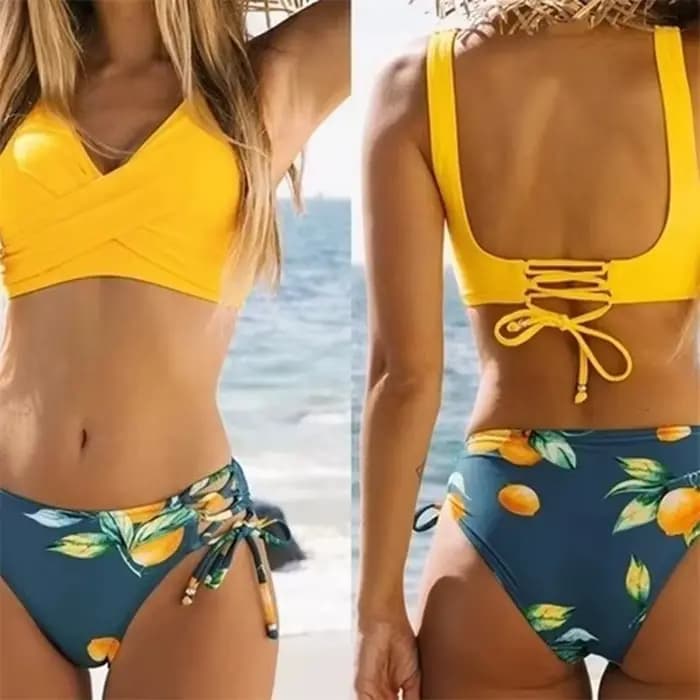 Maillot de bain bikini femme devant croisé à lacets