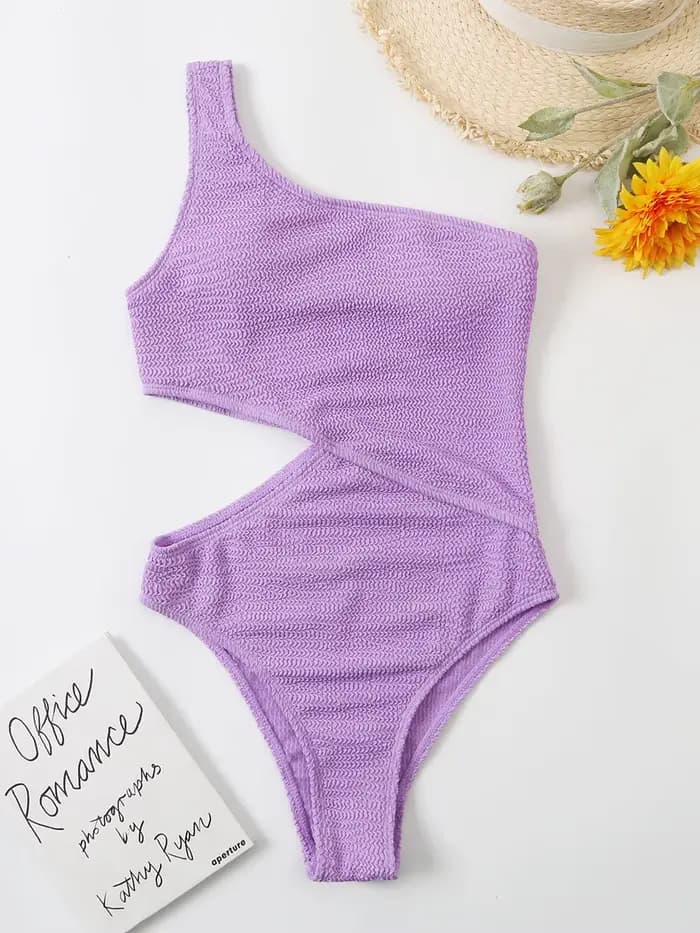 Maillot de bain une pièce côtelé, asymétrique épaule dénudée, Sexy, couleur unie, pour femmes, vêtements de plage, Monokini, pour baigneurs, nouvelle collection, 2023