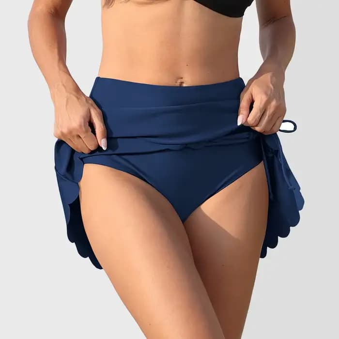 Anfilia femmes jupes de natation côté fendu cordons réglables garniture festonnée haute élastique intégré bref Bikini Tankini bas