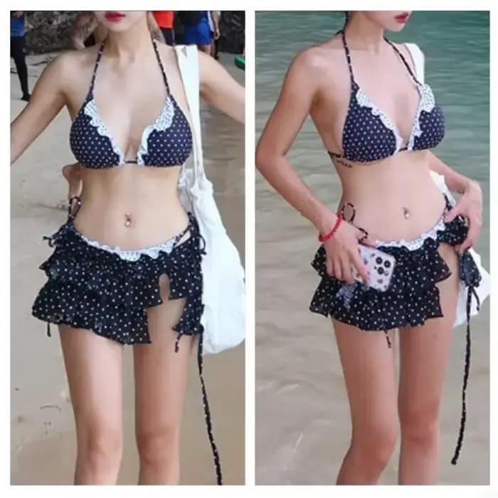 Maillot bain à pois pour femmes, Push Up, 3 pièces, fendu, avec jupe plage, ensemble costumes natation, 24BD