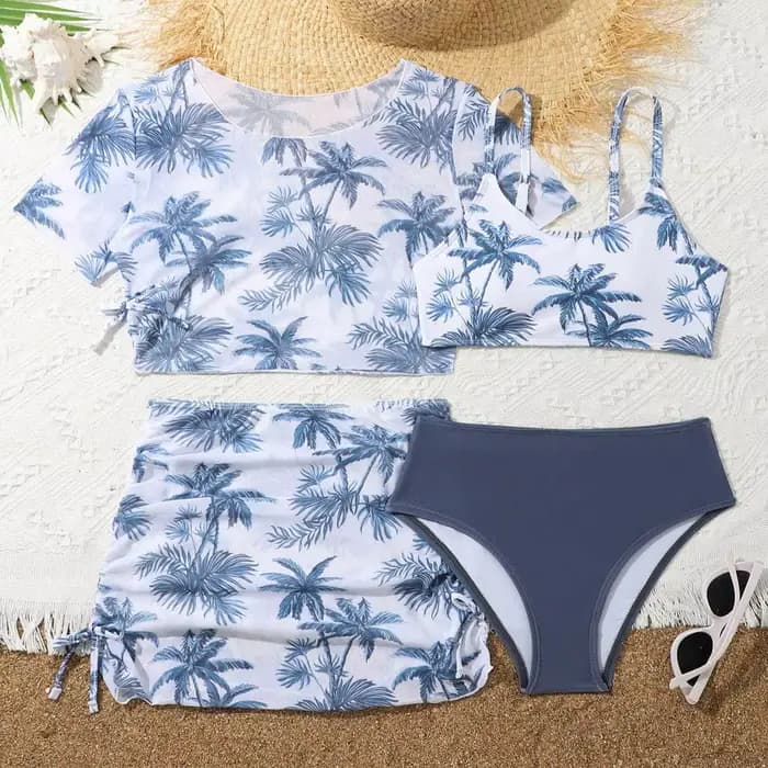 Maillot de bain bikini 4 pièces pour fille, maillot de bain sport imprimé avec short, ensemble de maillots de bain pour adolescente, maillot de bain de plage tendance
