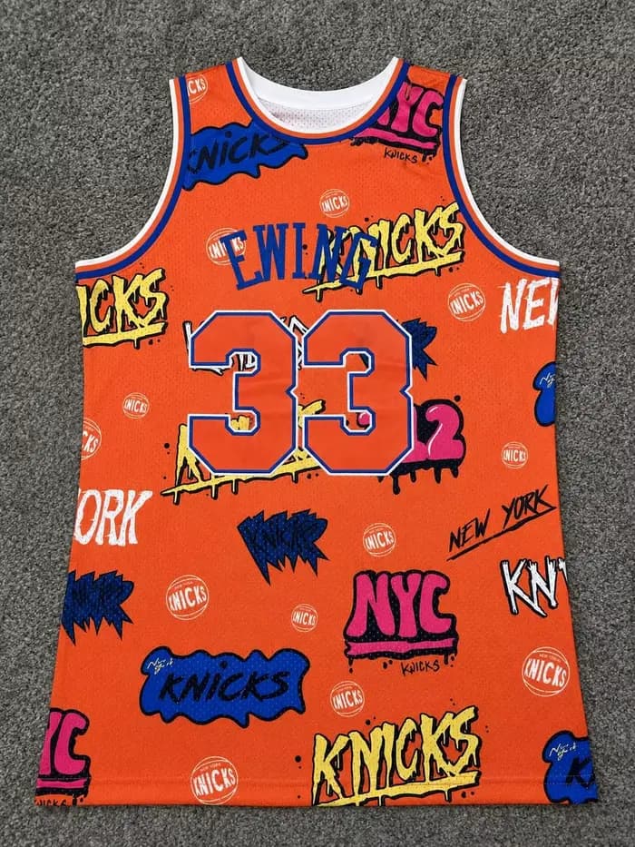 Maillot de basket-ball New York Knicks 33, imprimé graffiti, respirant, en mesh, sans manches, pour enfants et famille