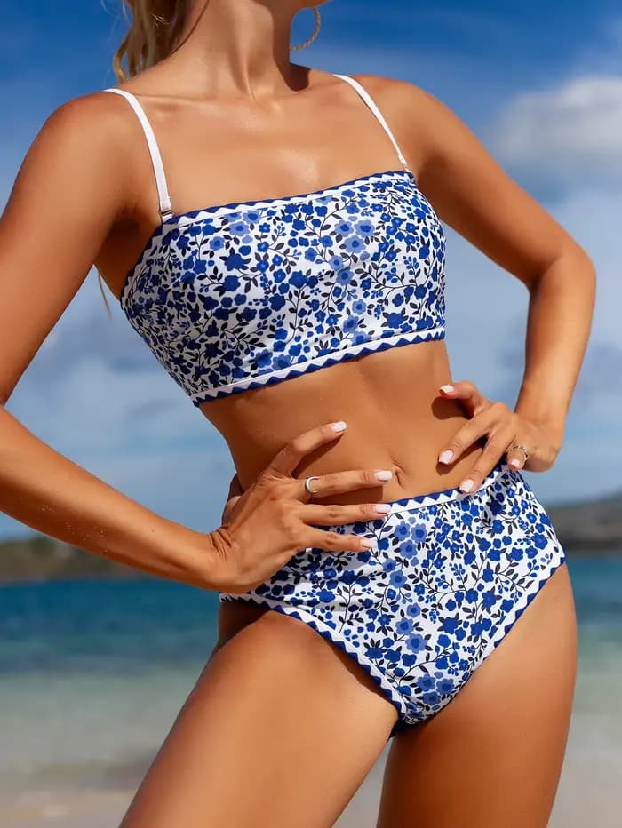 Sexy taille haute Bikini 2024 Floral Bandeau maillot de bain maillot de bain pour femme femmes string Bikinis ensemble baigneur maillots de bain maillot de bain piscine