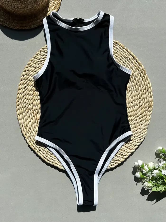 Maillot de bain une pièce à col haut pour femmes, avec fermeture éclair, body, vêtements de plage, nouvelle collection, 2025