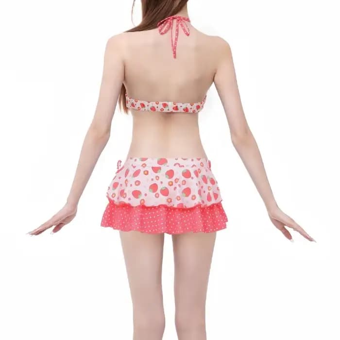 Maillot de bain style japonais Kawaii pour filles, bikini imprimé doux à bretelles, ensemble de bikini à volants pour femmes, tenue de bain