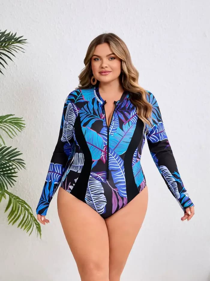 Maillot de bain grande taille pour femme, manches longues, fermeture éclair avant, protection anti-UV UPF 50+, nouvelle collection 2026, tenue de plage
