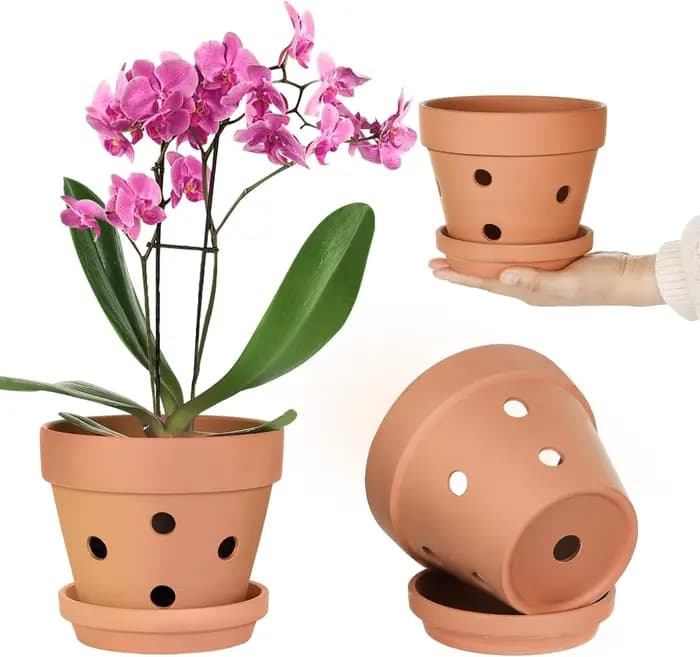 Pots d'orchidées en terre cuite de 4 pouces, 6 pièces, avec trous et soucoupes, Pots de jardinière d'orchidées pour repottage, Pot de fleur de plantes