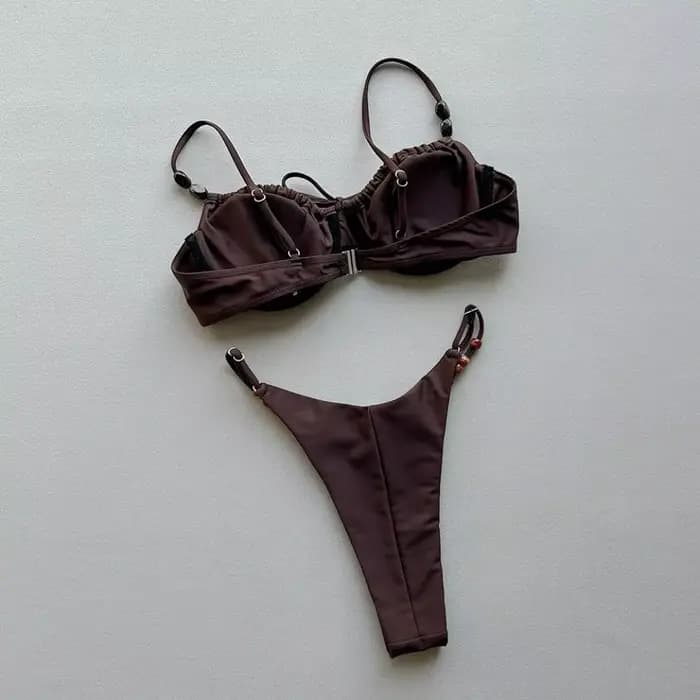 Nouveau maillot de bain sexy marron à lacets au dos