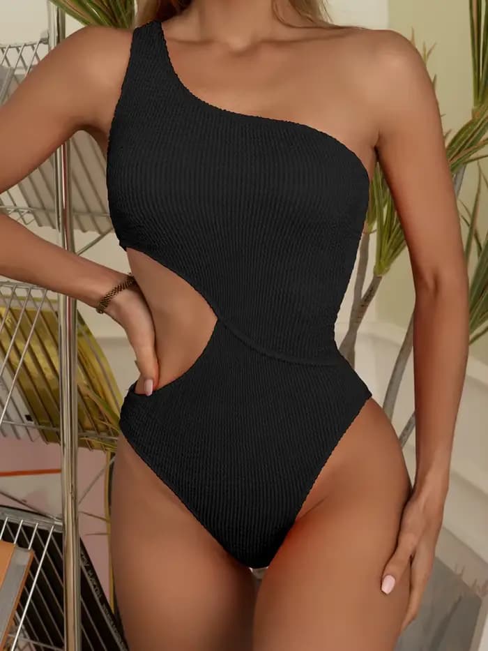 Maillot de bain une pièce côtelé, asymétrique épaule dénudée, Sexy, couleur unie, pour femmes, vêtements de plage, Monokini, pour baigneurs, nouvelle collection, 2023