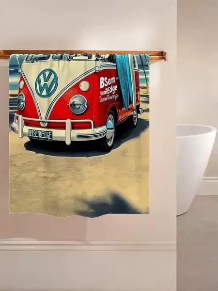 Serviette de plage imprimée vintage VW Bus & Planche de surf - Serviette de bain douce et absorbante pour la famille et les voyages, design d'été rétro pour les vibrations amusantes