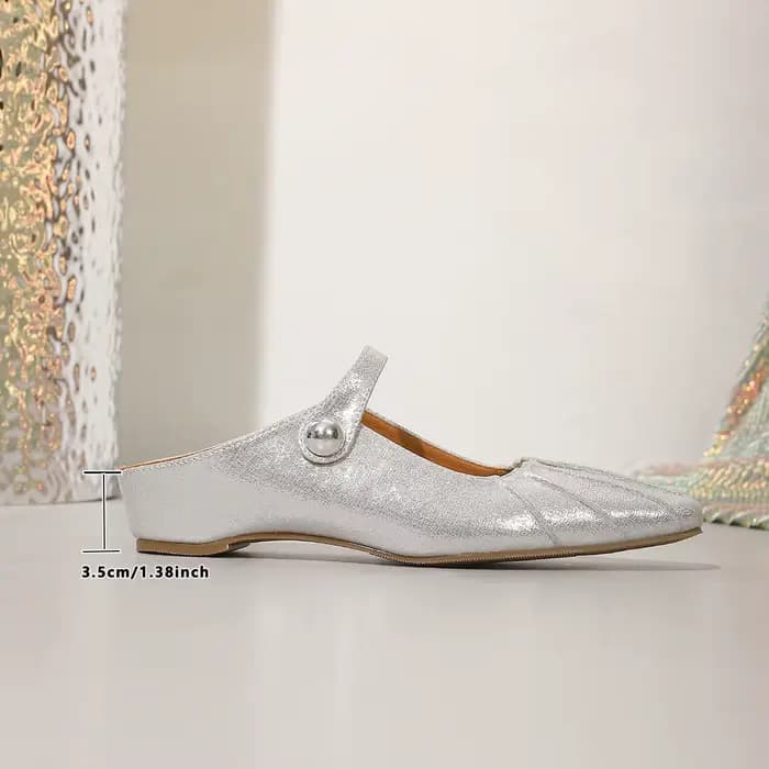 Mules pour femmes à bout carré plissé brillant, design sans talon, talon compensé dissimulé de 3,5 cm, style Mary Jane, à enfiler, polyvalentes pour le travail et les soirées, semelle souple, respiran
