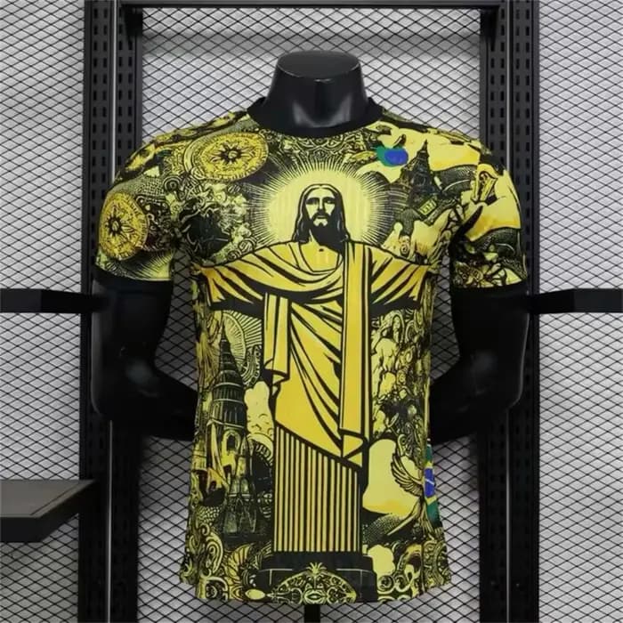 T-shirt de football édition spéciale Brésil 2026 Jesus noir/gris pour adulte/enfant – T-shirt d'entraînement de football d'été – Vêtements de sport et streetwear
