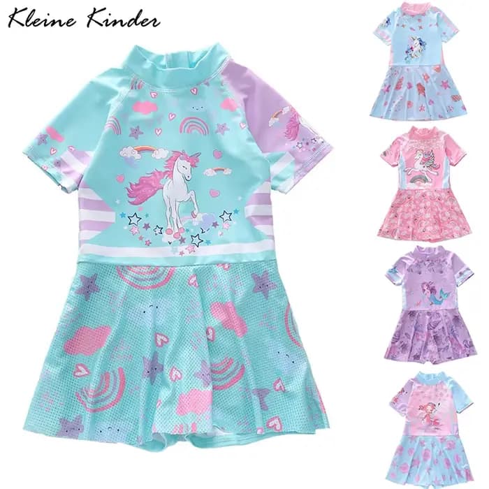 Fille maillot de bain une pièce licorne maillot de bain filles à manches courtes plage robe de bain été enfants maillot de bain enfants vêtements de bain