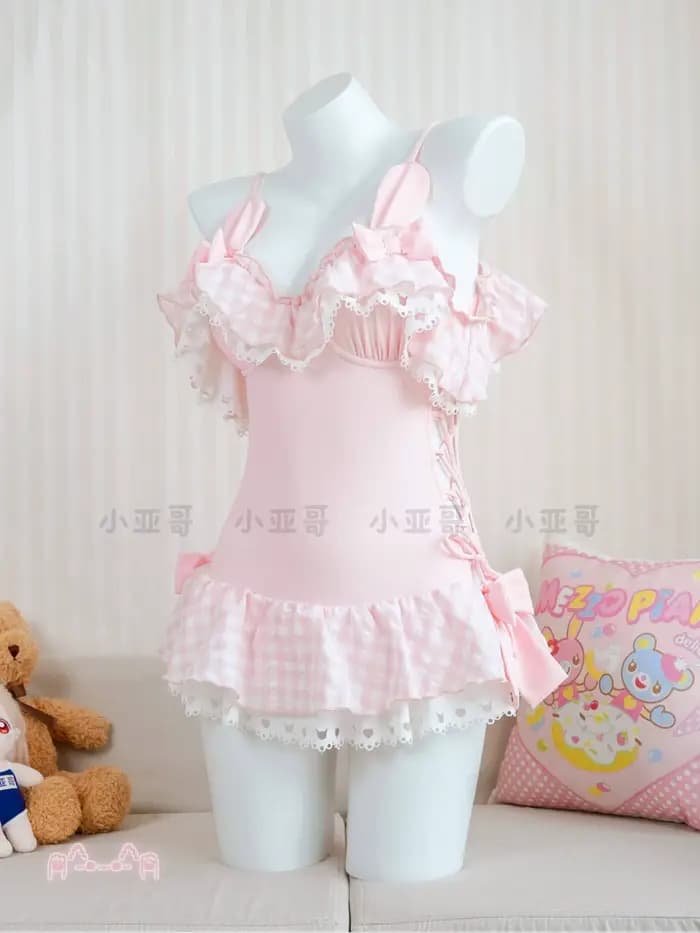 Nouvelle collection été : Maillot de bain une pièce rose pour filles, style Kawaii japonais Y2K, coupe ajustée décontractée, pour fille et étudiante