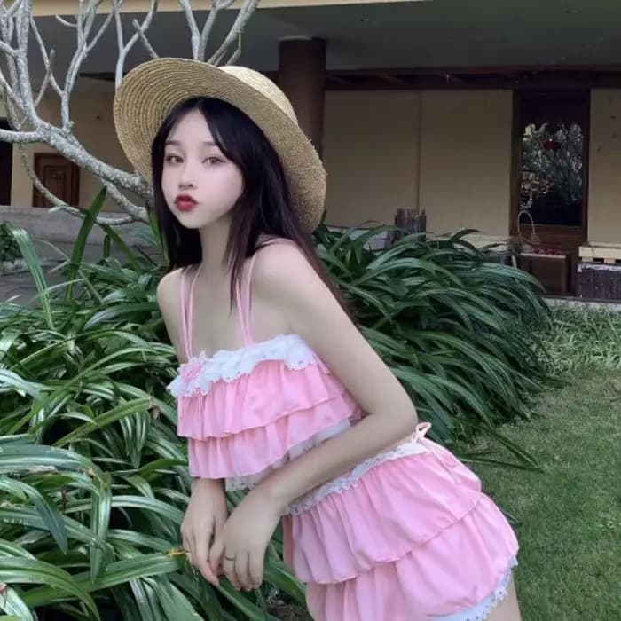 Ensembles de bikini femmes Kawaii fille Design tendre adolescents mince Chic Летка plage Simple Feminino quotidien volants japon Style Cool Sexy