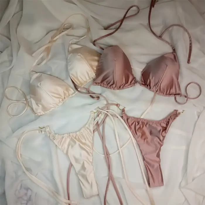 Bikini brillant pour femme, ensemble de maillot de bain à coupe haute, tenue de plage et de villégiature, style halter, micro-paillettes, pour l'été