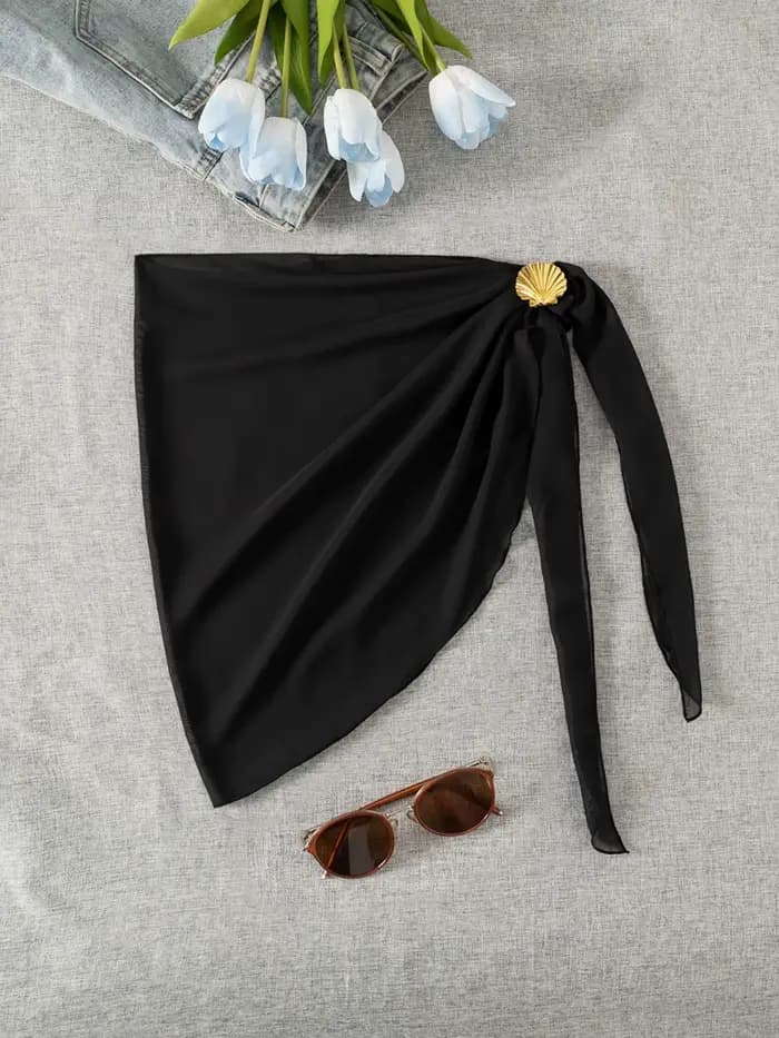Lamuusaa Jupes de plage et cache-maillots pour femmes, style y2k, avec décorations coquillages métalliques, en maille transparente irrégulière, mini-jupes cache-maillots