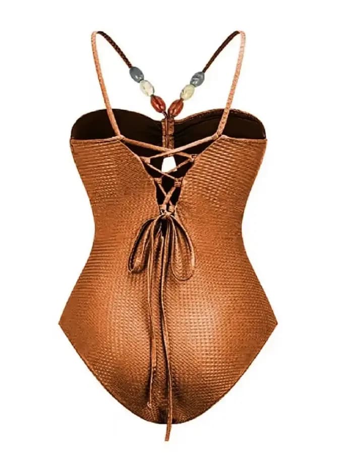 Maillot de bain une pièce sexy à bretelles avec jupe intégrée et rembourrage pour femme