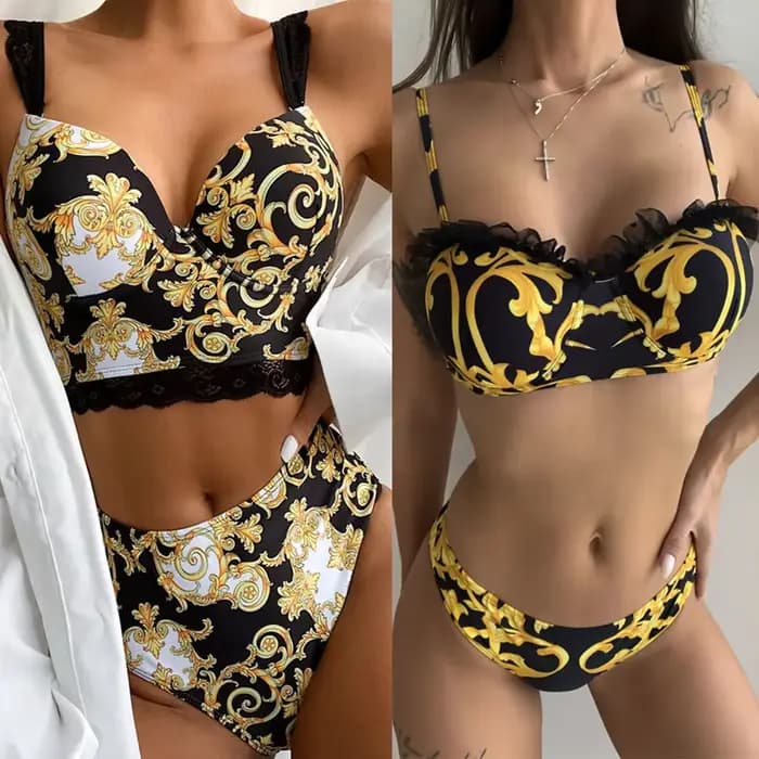 Maillot de bain imprimé pour femmes, soutien-gorge push up, culotte taille haute, bikini, ensemble deux pièces, pour la plage, 2023