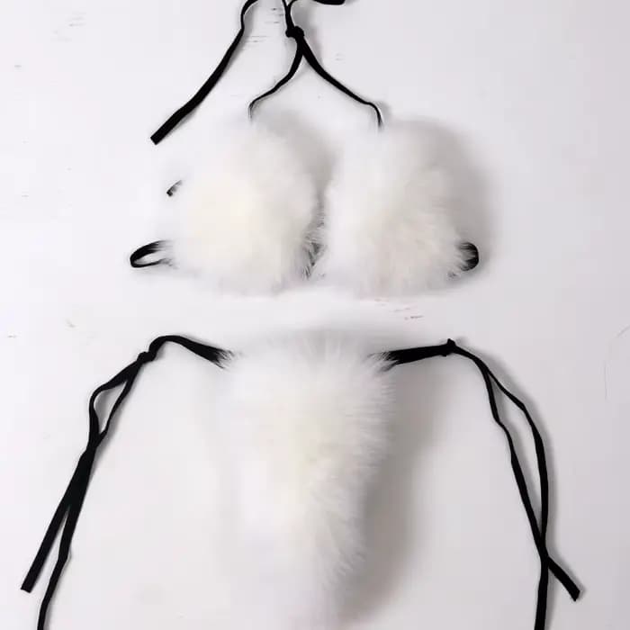 Bikini en Fourrure Naturelle pour Femme, Bikini en Vraie Fourrure de Renard