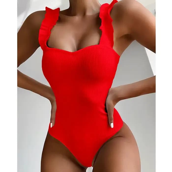 Maillot de bain une pièce Sexy pour femmes, à volants, oreilles en bois, Push Up, Monokini, vêtements de plage, nouvelle collection, 2025