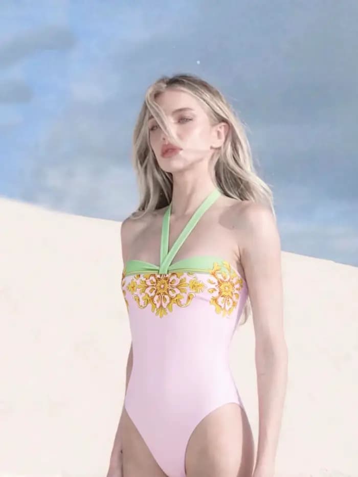 Maillot de bain une pièce à col en V profond pour femme