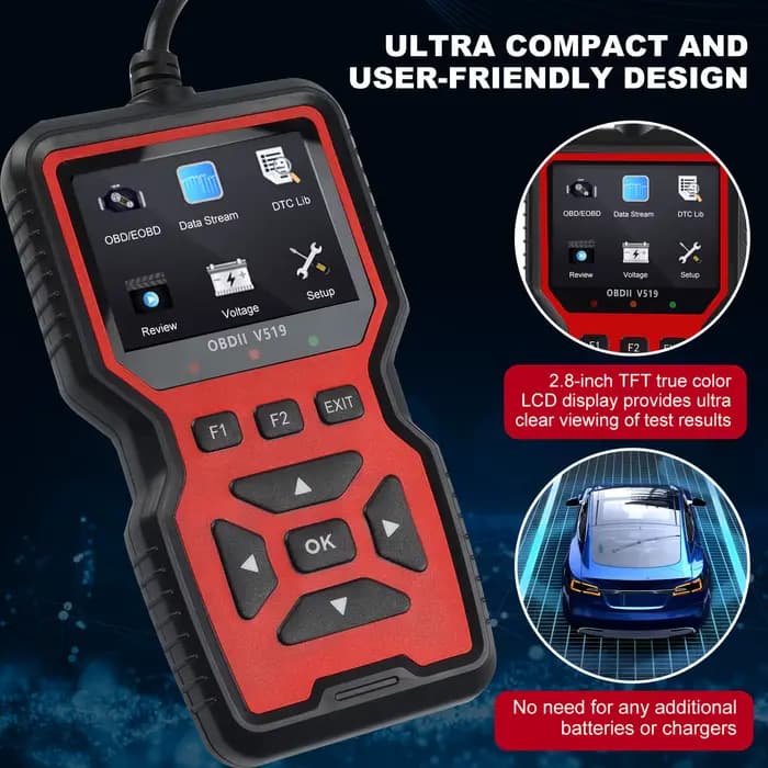 Scanner OBD2 professionnel V519 - Outil de diagnostic automobile alimenté par USB avec flux de données en temps réel, tests OBD II complets (I/M Ready, Bod2/Eobd), efface les voyants de panne du moteu