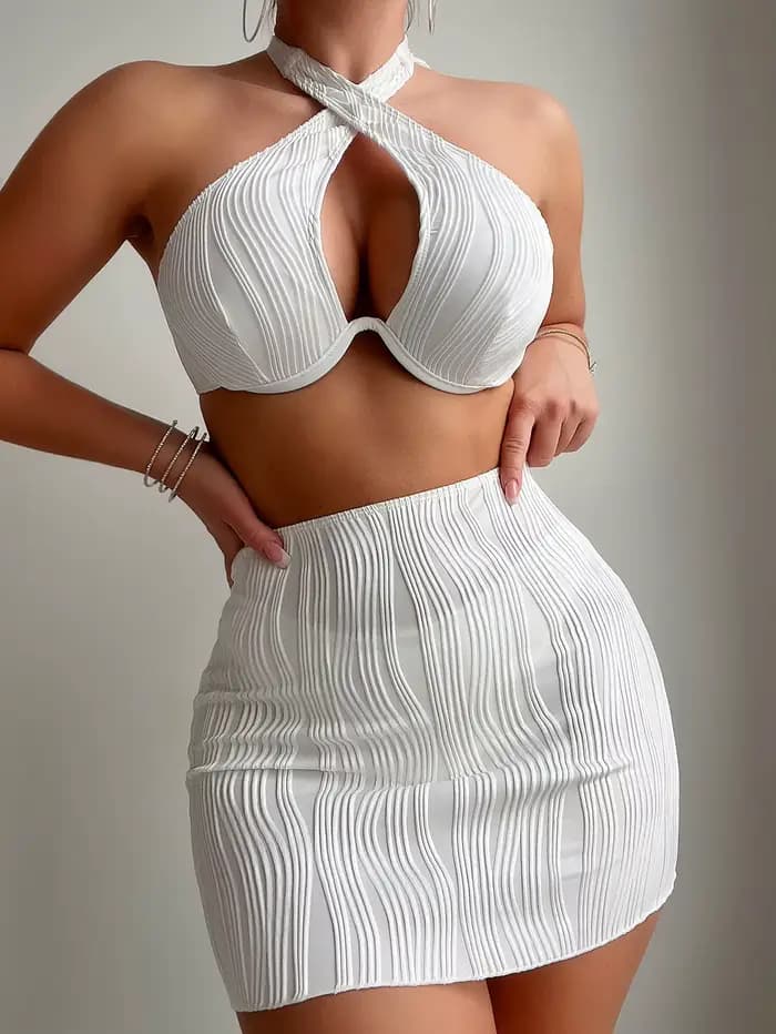 Maillot de bain blanc sexy 3 pièces